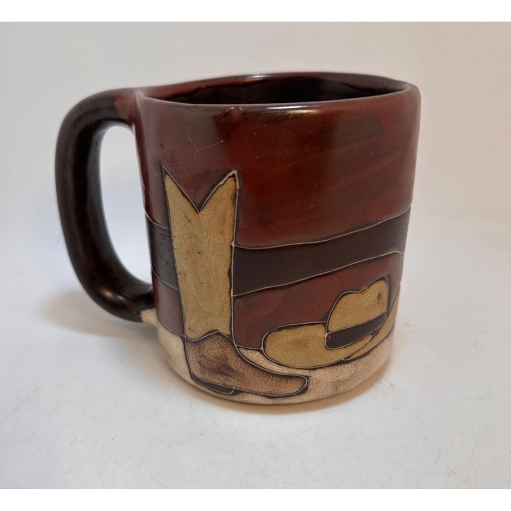 Handcrafted Mara Ceramic Mug Mexico Earth-Tone Abstract Design